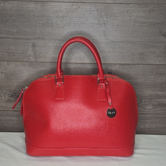 Furla Handbags - Large Furla Red Saffiano Leather Dome Satchel Handbag